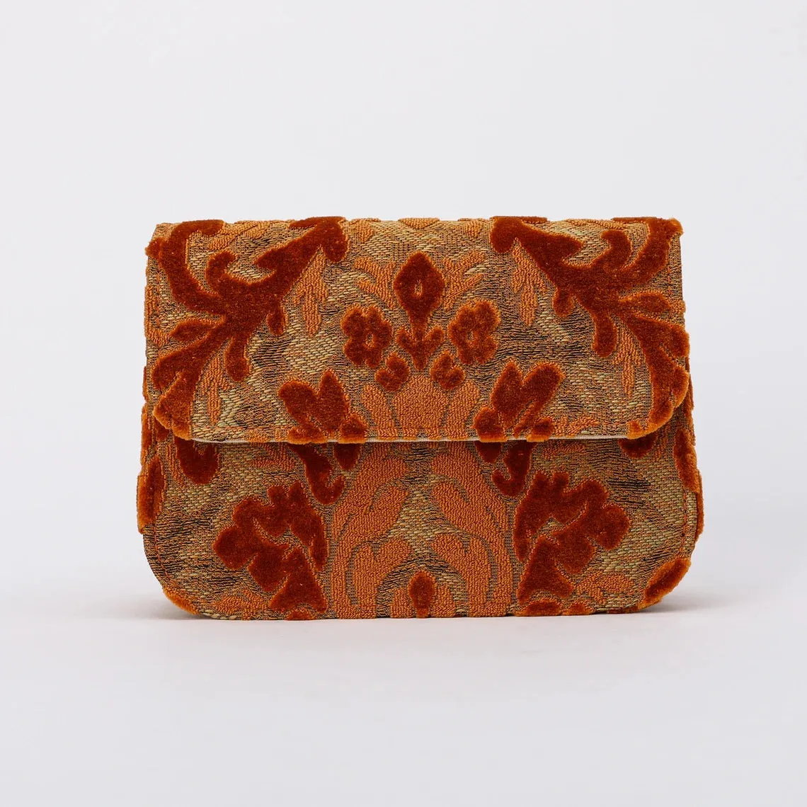 Burnout Velvet Orange Flap Crossbody Bag