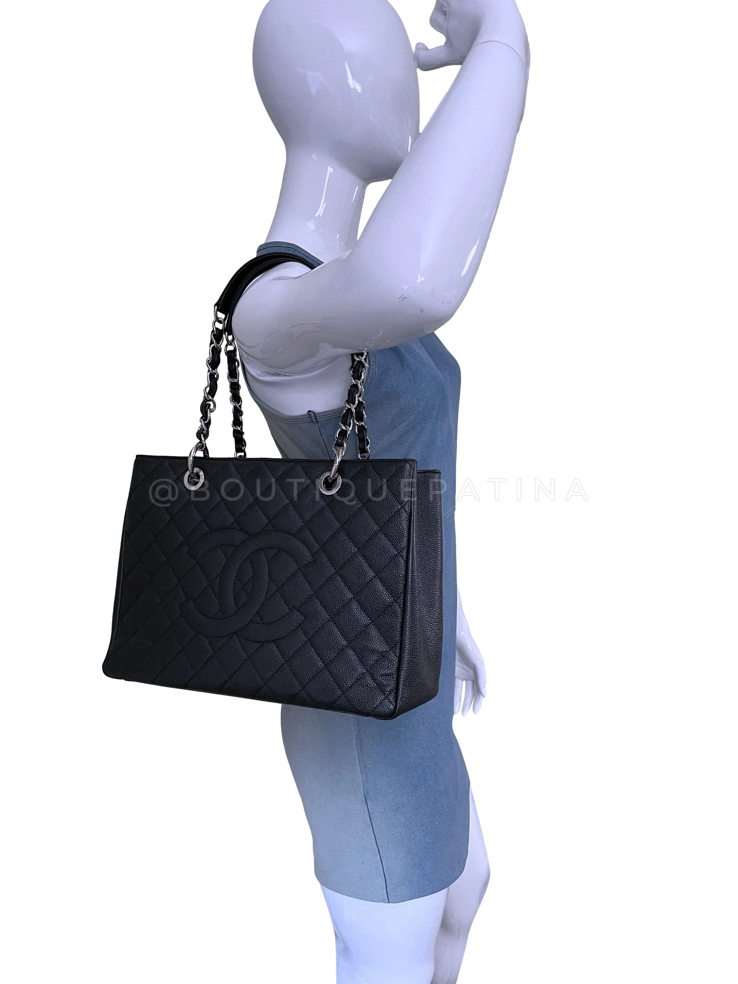 Chanel Black Caviar Grand Shopper Tote GST Bag SHW