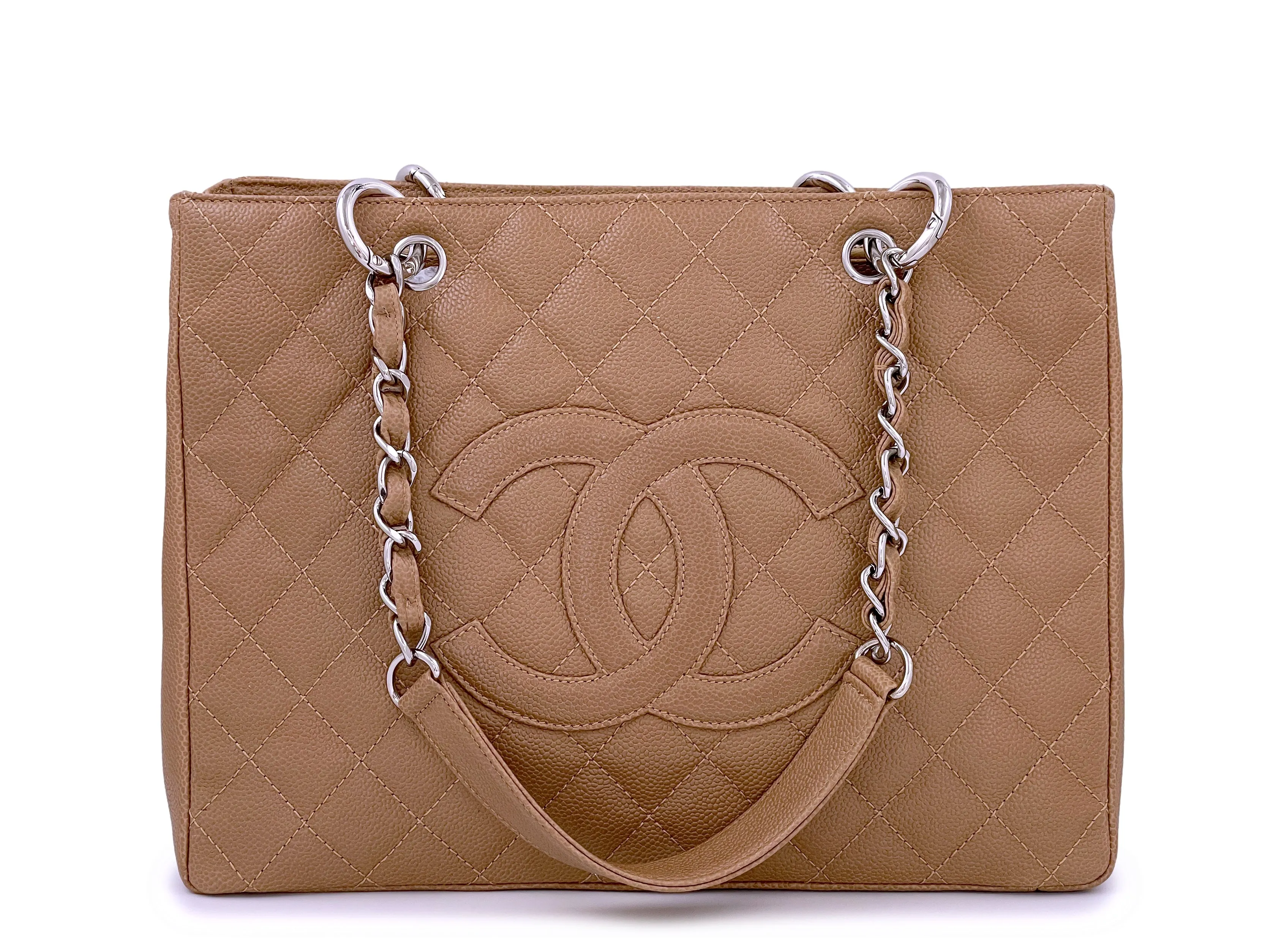 Chanel Dark Camel Beige Caviar GST Grand Shopper Tote Bag SHW