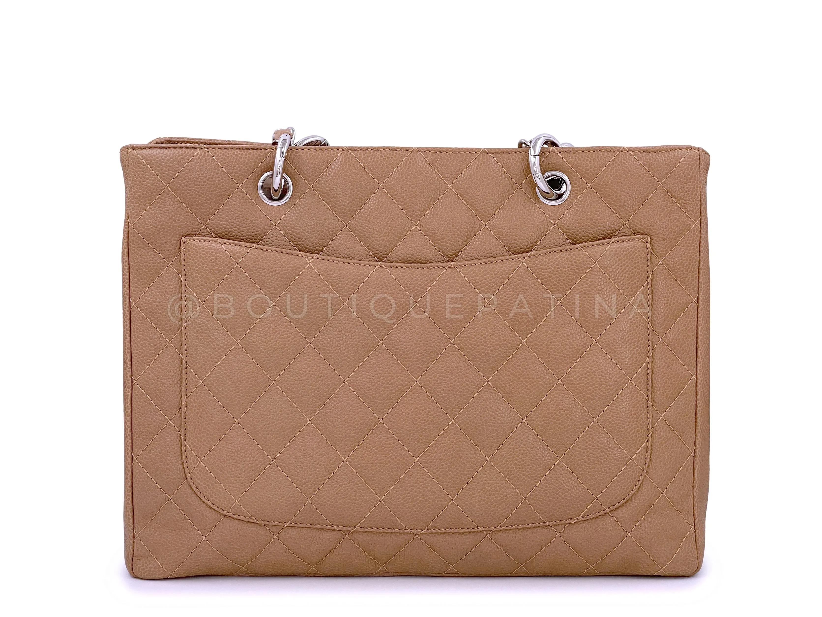 Chanel Dark Camel Beige Caviar GST Grand Shopper Tote Bag SHW