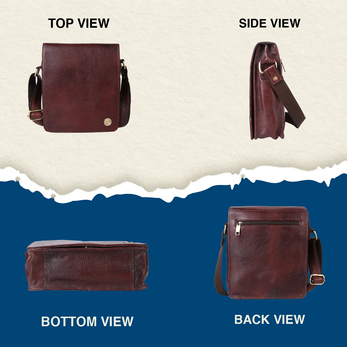 Leather Cross Body Sling Side Bag For Men With Adjustable Shoulder Strap - 1 Year Warranty